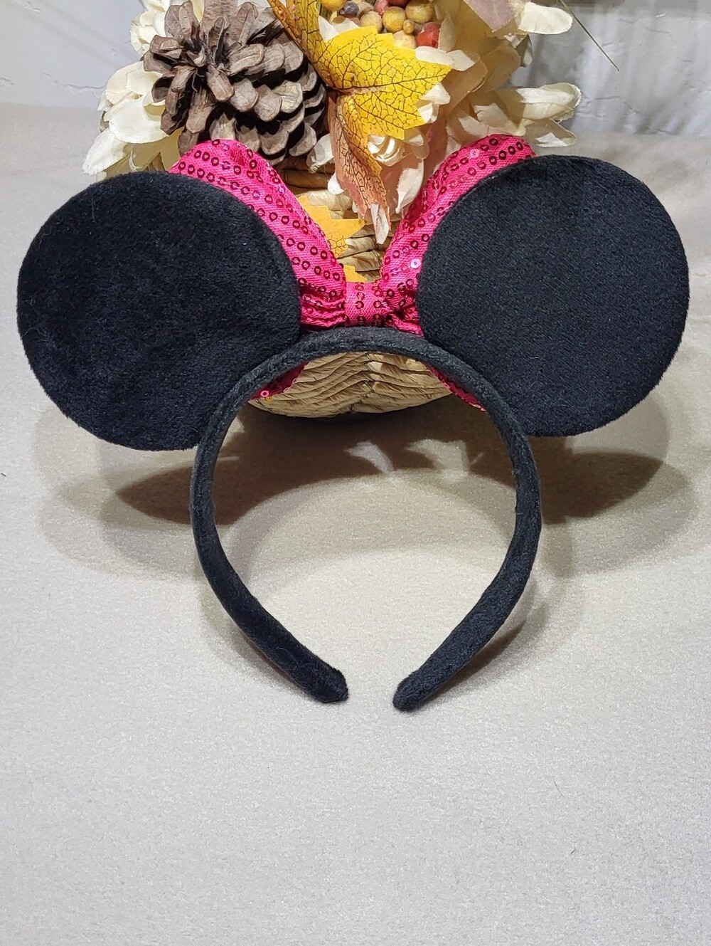 Disney Inspired NWOT Black & Pink Velour Sequins Minnie Mouse Ears- Headband - Picture 4 of 4